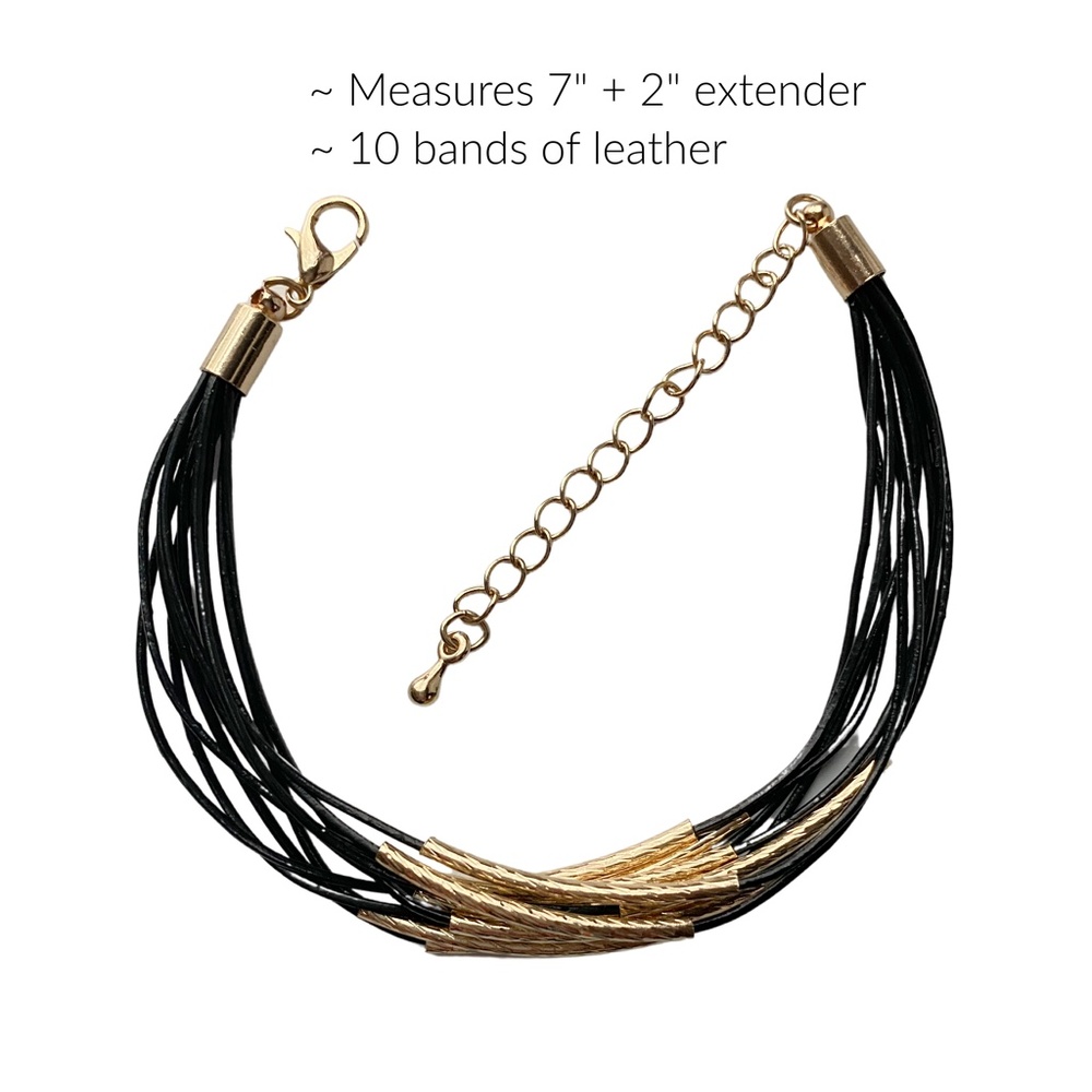 Leather Bracelet in Black with Gold Accents - Picture 2 of 2